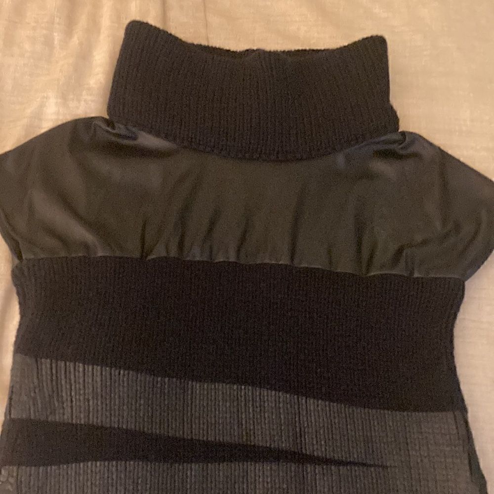 Les Copains Black Mini Dress with Cap sleeve and high Cowl Neck. Size Small. - Picture 4 of 8